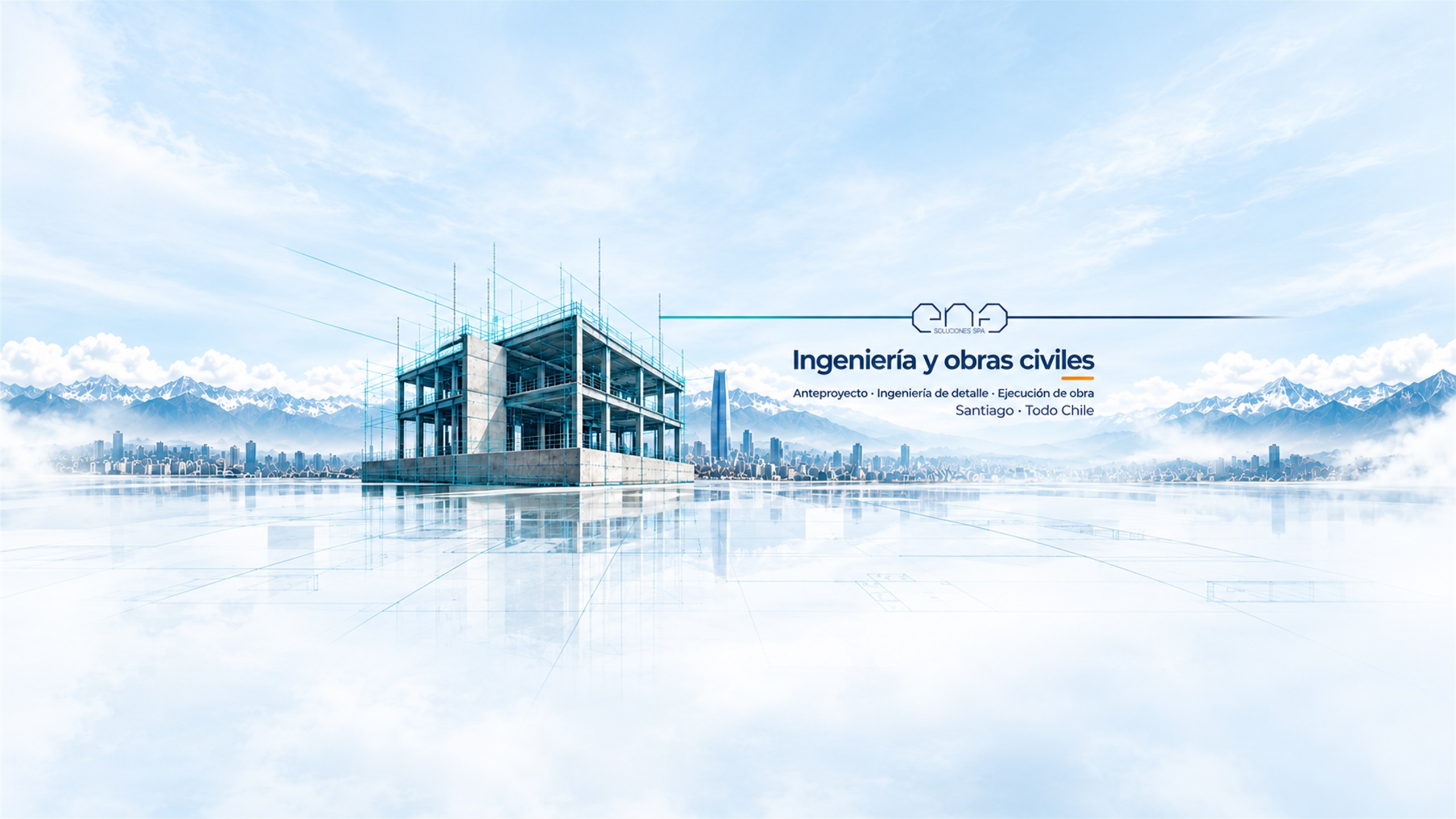 Ilustración conceptual de una estructura, ciudad y cordillera